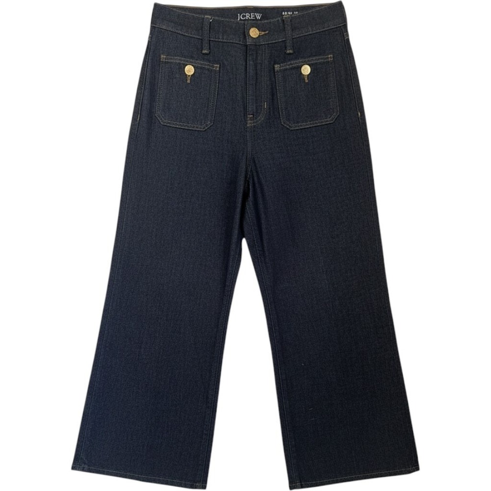 J.Crew 96 Slim Wide Crop Trouser Jeans Dark Indigo Gold Buttons Size 26